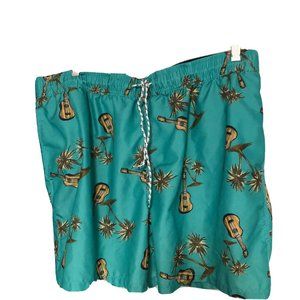 Mens Goodfellow Guitar Palm Swim Trunk XXL Swimsuit Palm Tree Green Pocket 2XL
